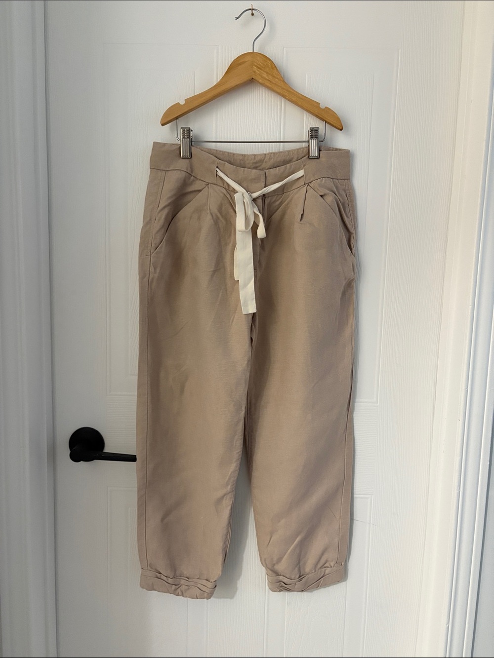 Aritzia Wilfred Beige/pink Cropped Drawstring Ankle Pants